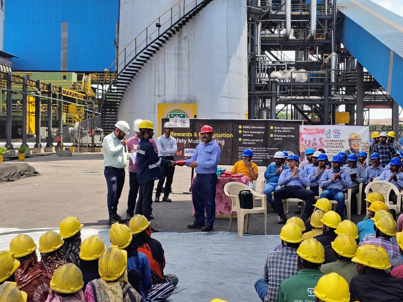 NSD-2026 Safety Partnership trophy at the Jindal SAW gate
